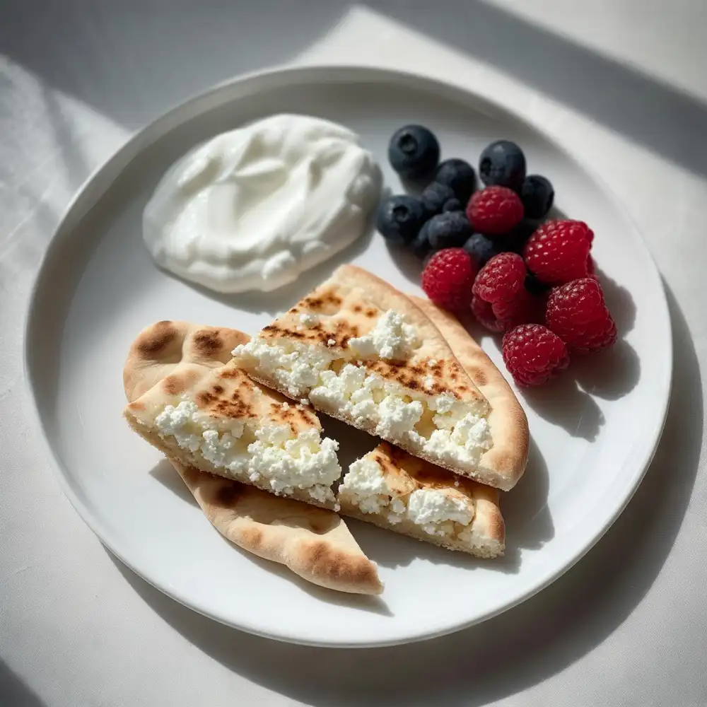 Cottage cheese flatbread with yogurt and berries