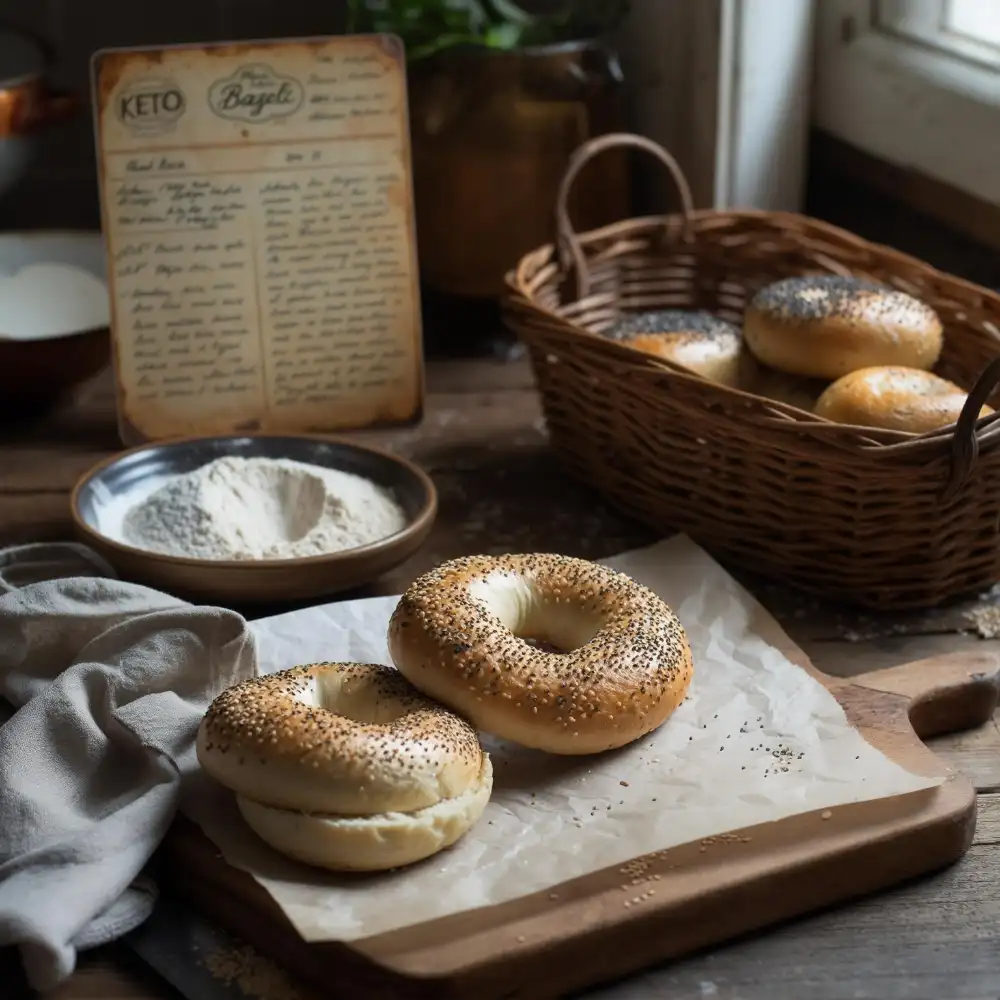 Keto bagel recipe card setup with ingredients