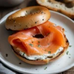 Keto bagel topped with salmon and cream cheese