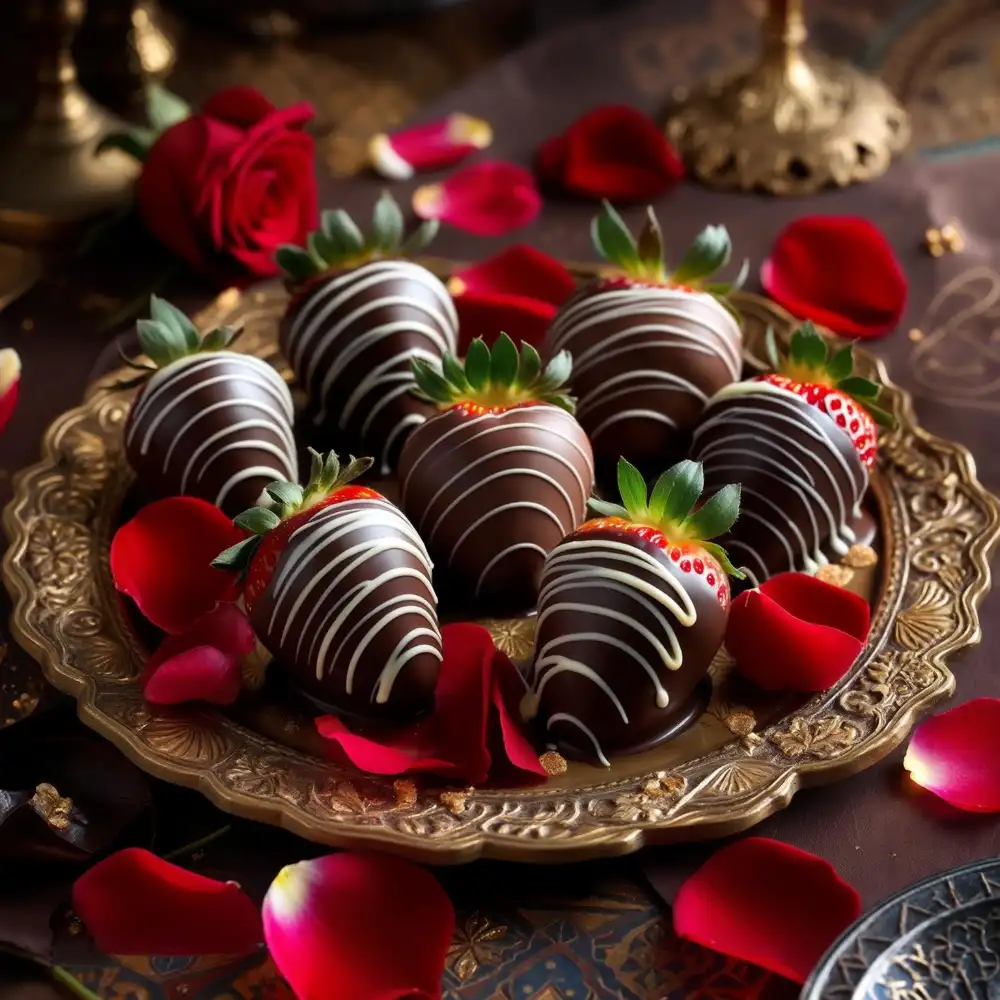 Dubai chocolate strawberries arranged for serving