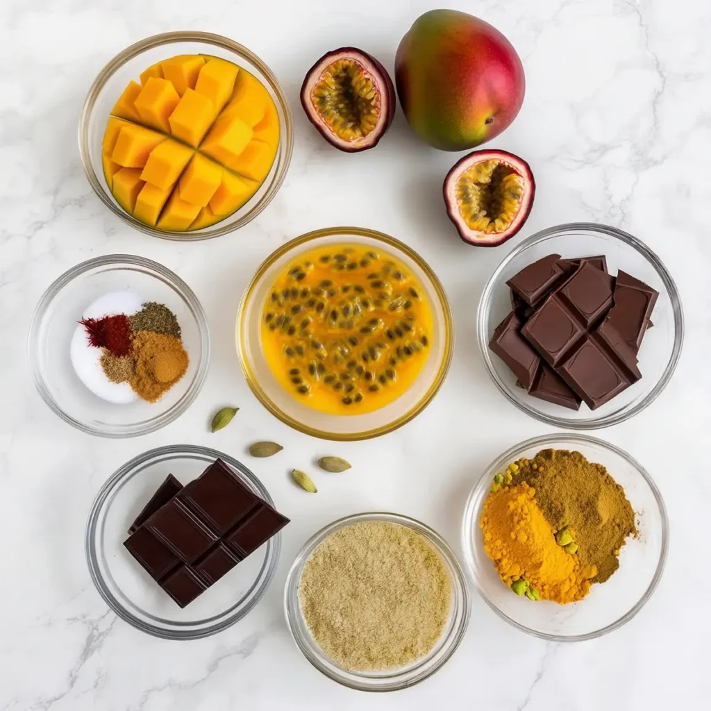 mango and passion fruit chocolate ingredients