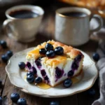 Sliced blueberry cottage cheese bake served on plate