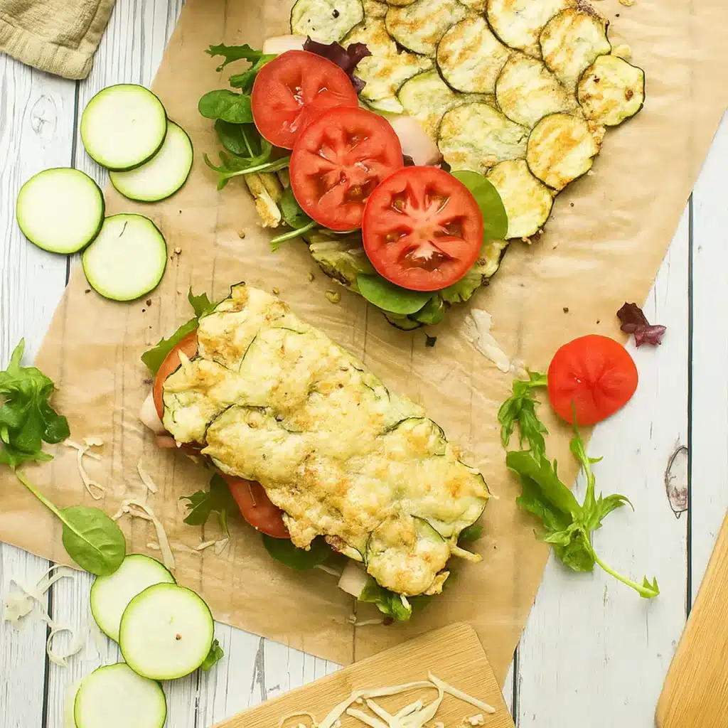 Cheesy zucchini flatbread wraps on parchment paper