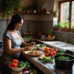 Healthy recipes for breastfeeding moms in a home kitchen