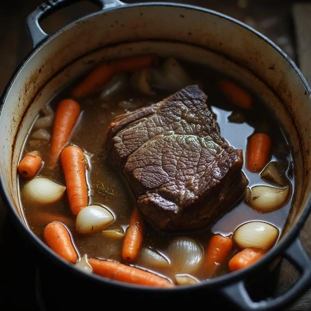 Braised chuck roast in Dutch oven