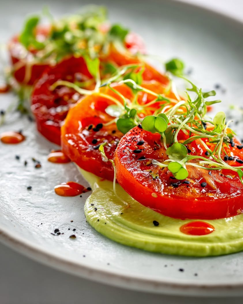 confited tomato avocado lime slices