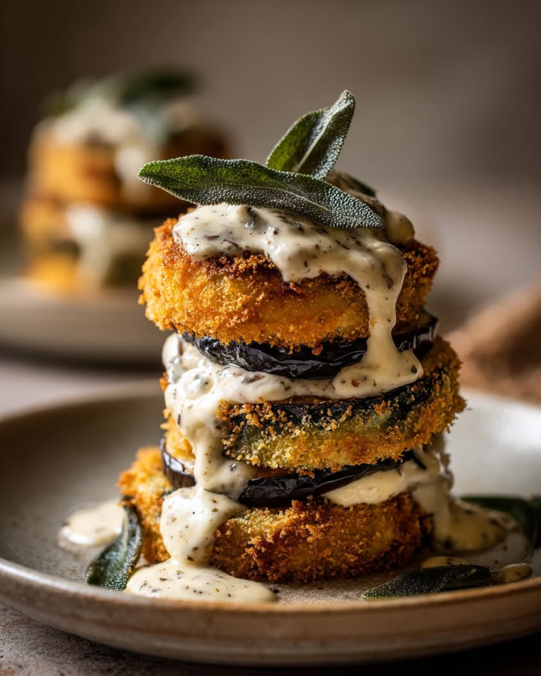 crispy eggplant burrata towers
