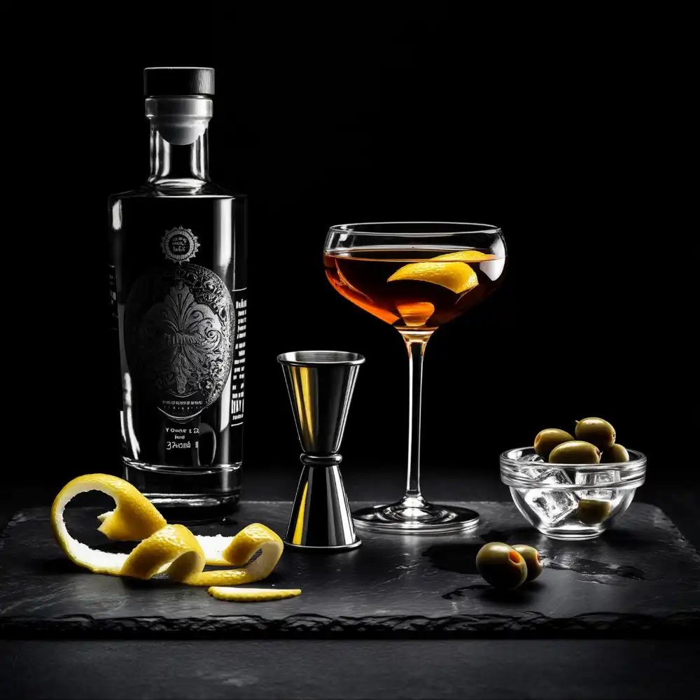 Ingredients for a gin martini recipe