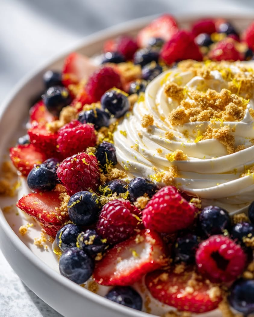 mixed berry platter tart cream