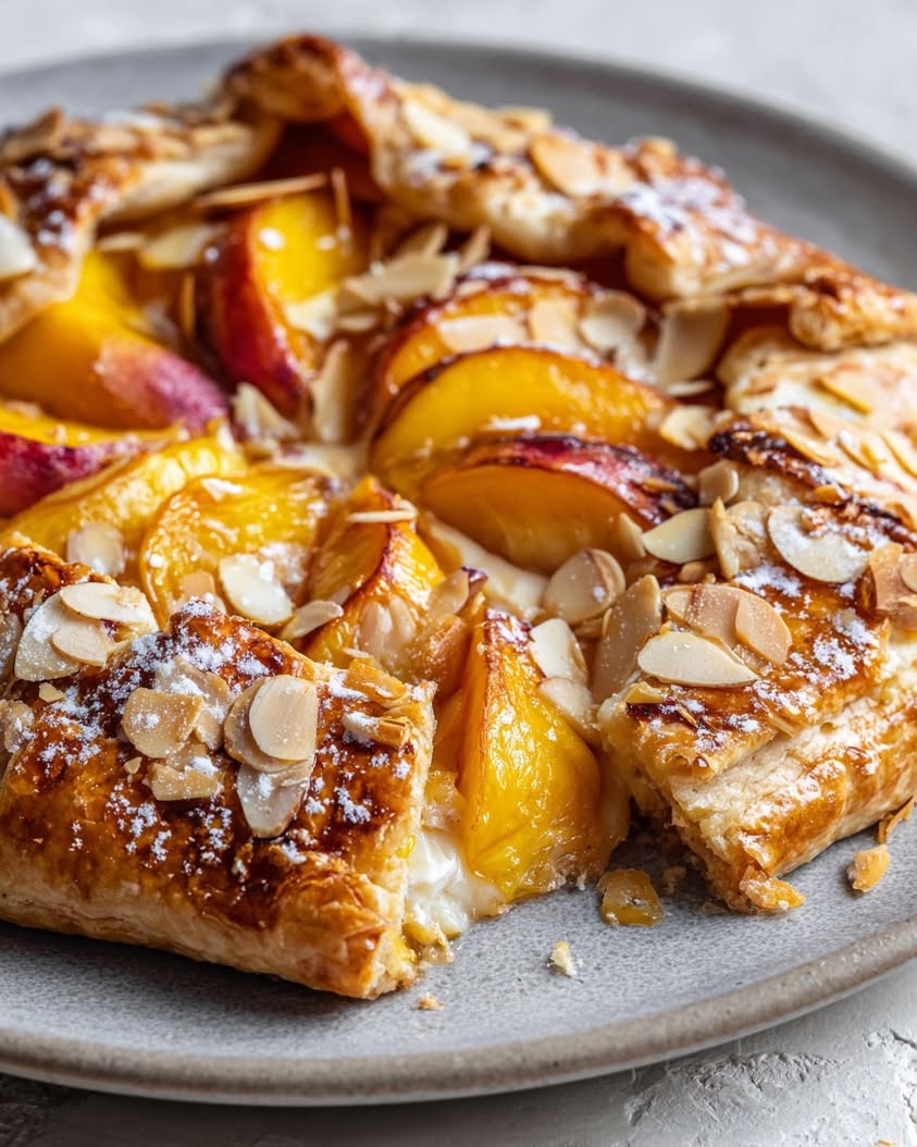 rustic peach burrata tart almond