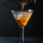 Straining gin martini into glass