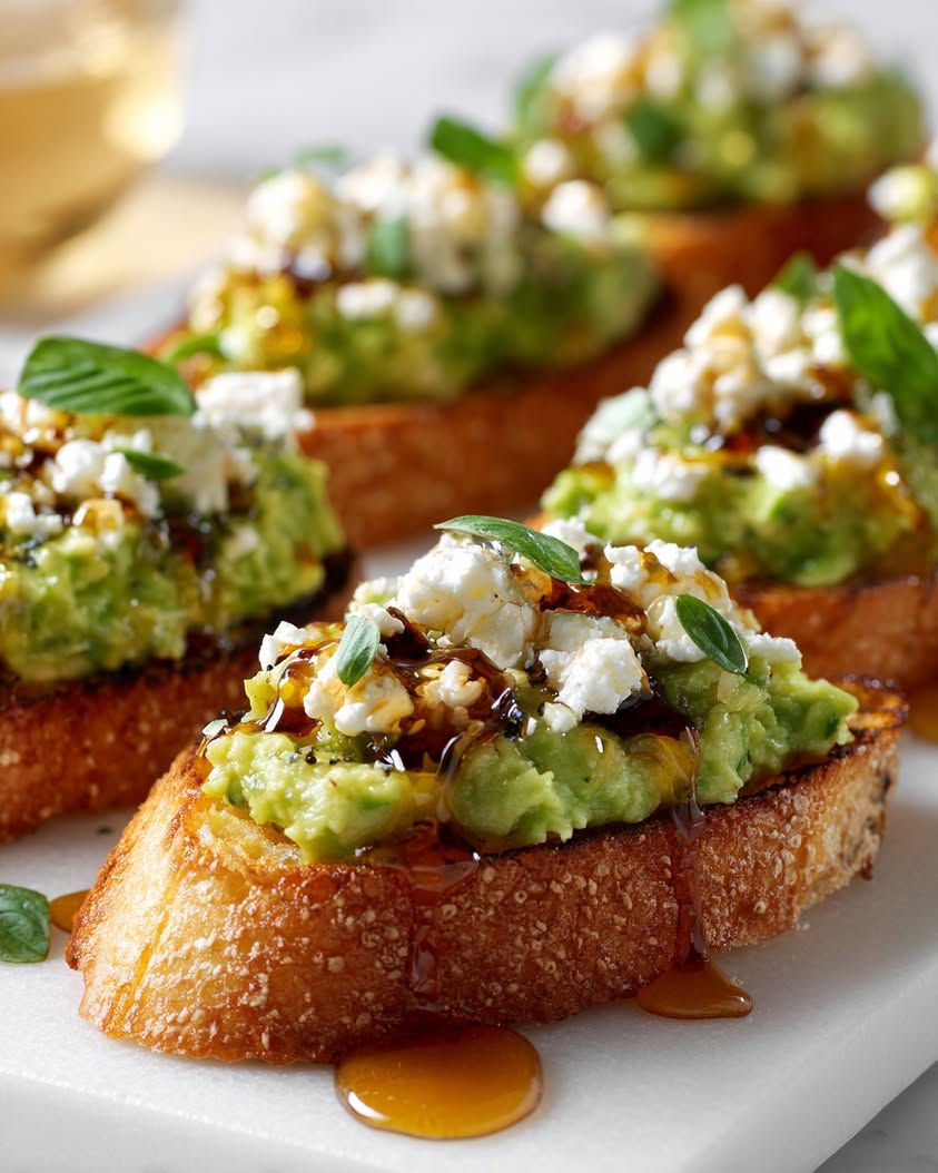 avocado feta crostini hot honey