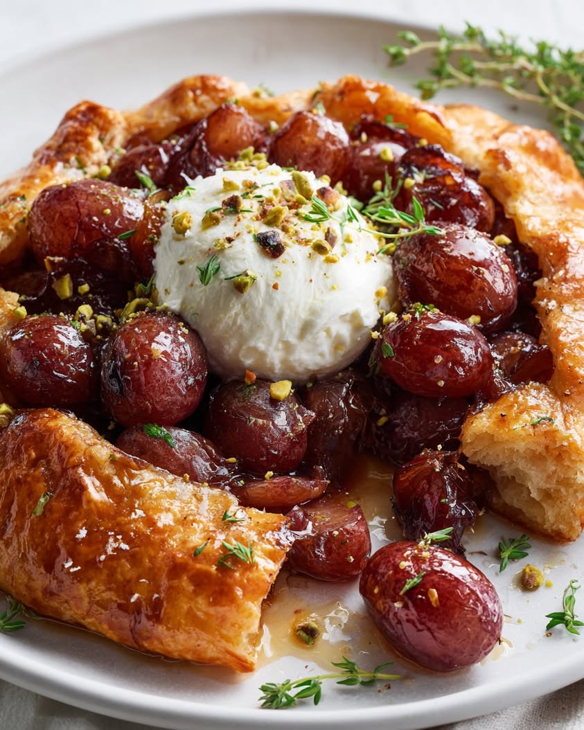 burrata jammy roasted grape galette