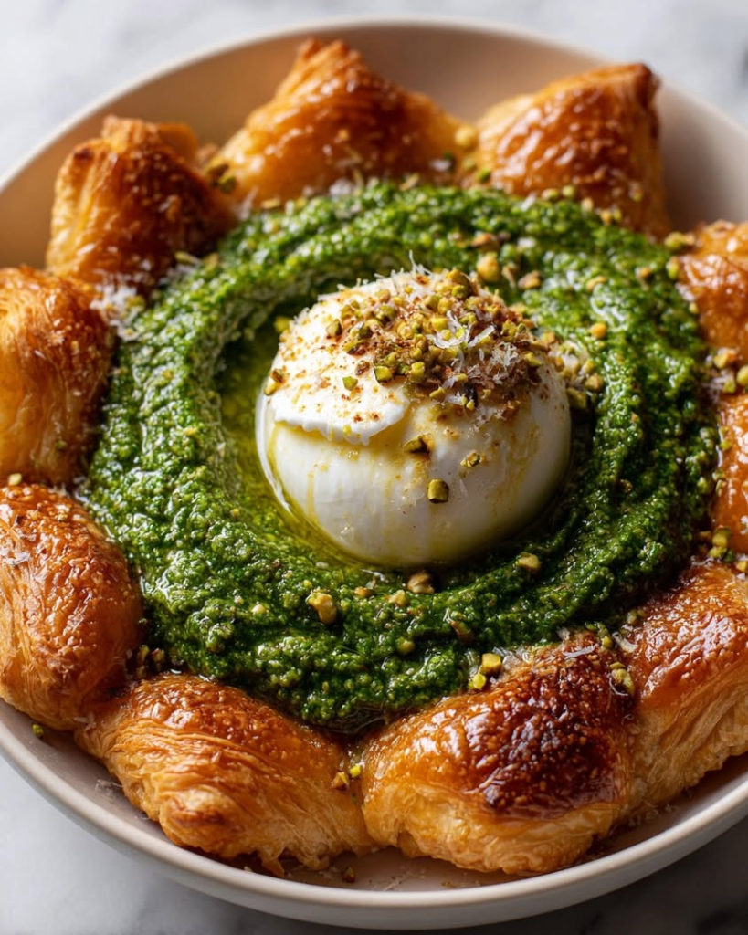 Creamy Burrata with Pistachio-Basil Pesto & Puff Pastry Twists 2 burrata pistachio basil pesto puff pastry