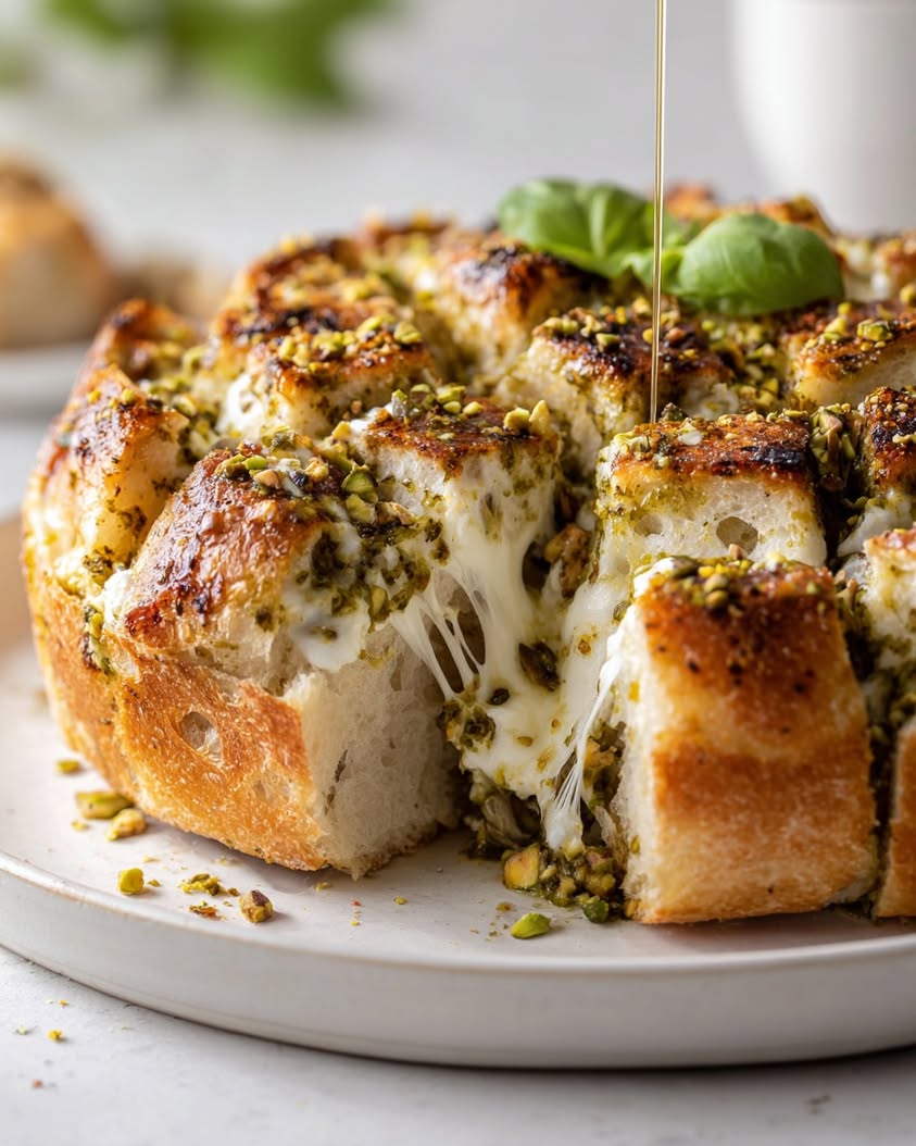 burrata pistachio pesto checkerboard bread