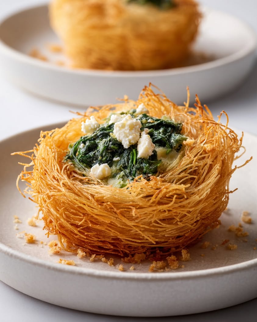 crispy kataifi nest spinach feta