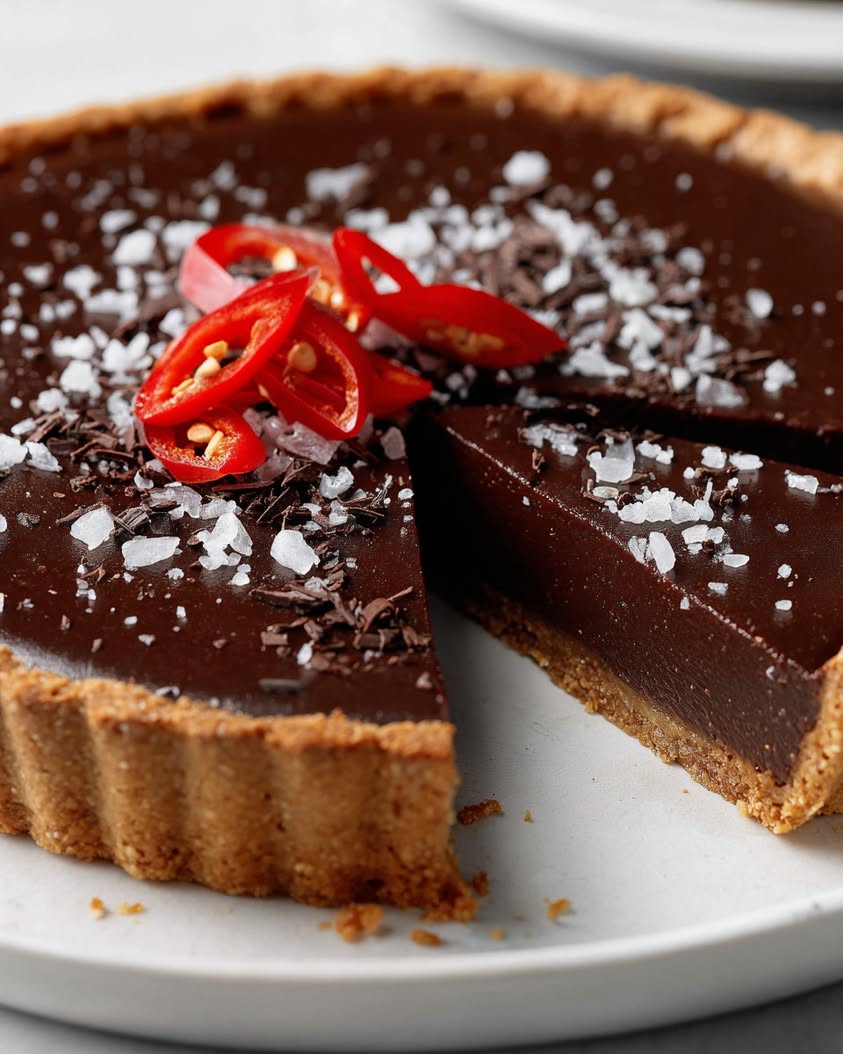 dark chocolate chili tart pretzel