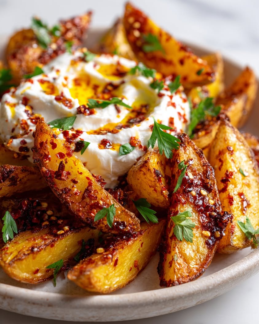 golden potato wedges ricotta chili