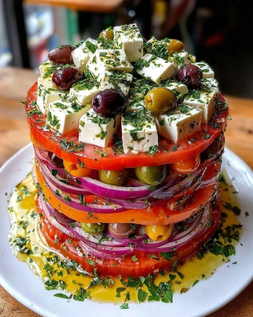 greek feta salad tower