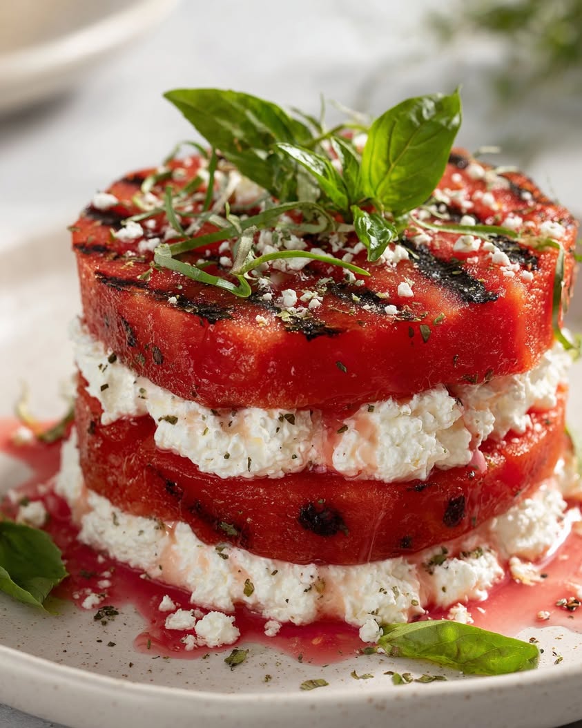 grilled watermelon tower whipped ricotta