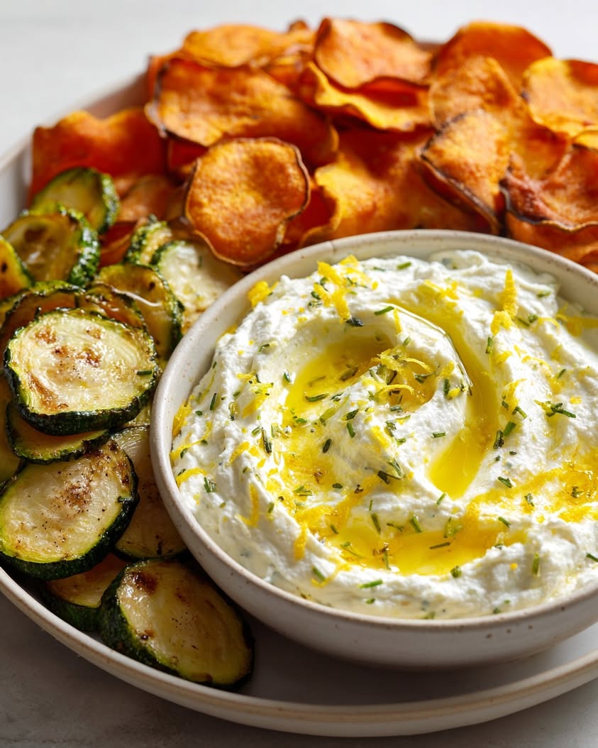 lemon ricotta whip zucchini chips