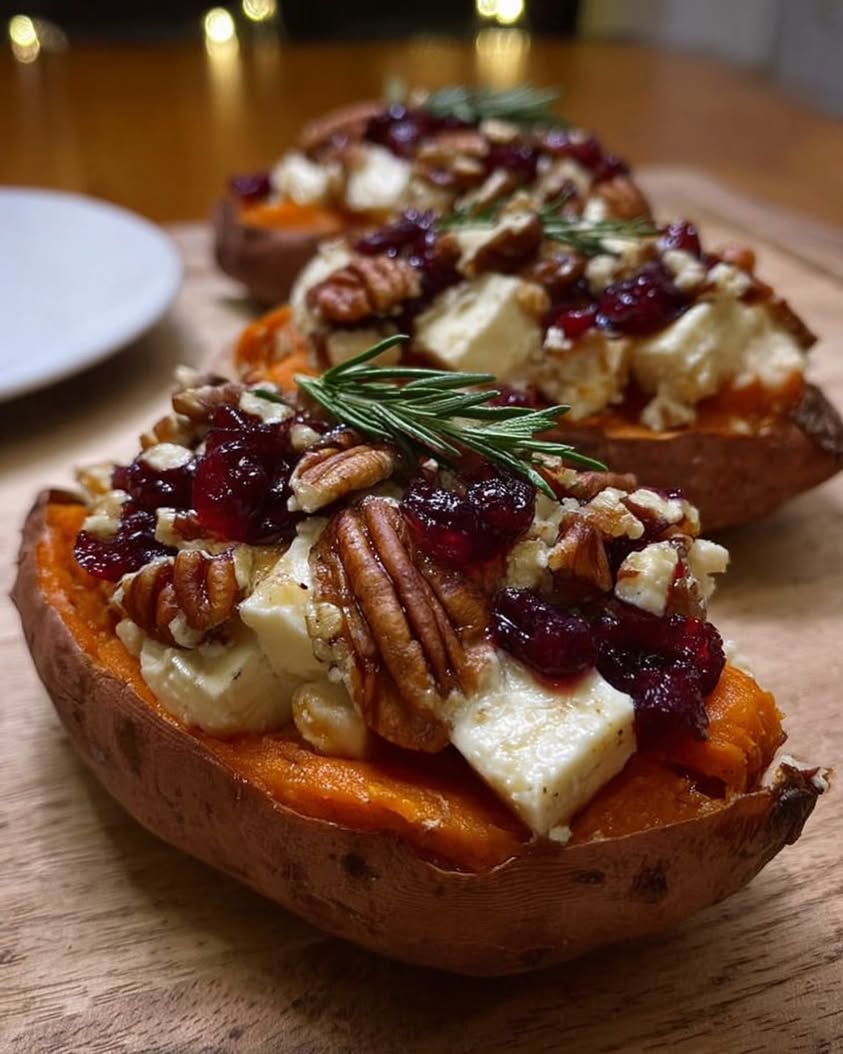 maple pecan brie stuffed sweet potatoes