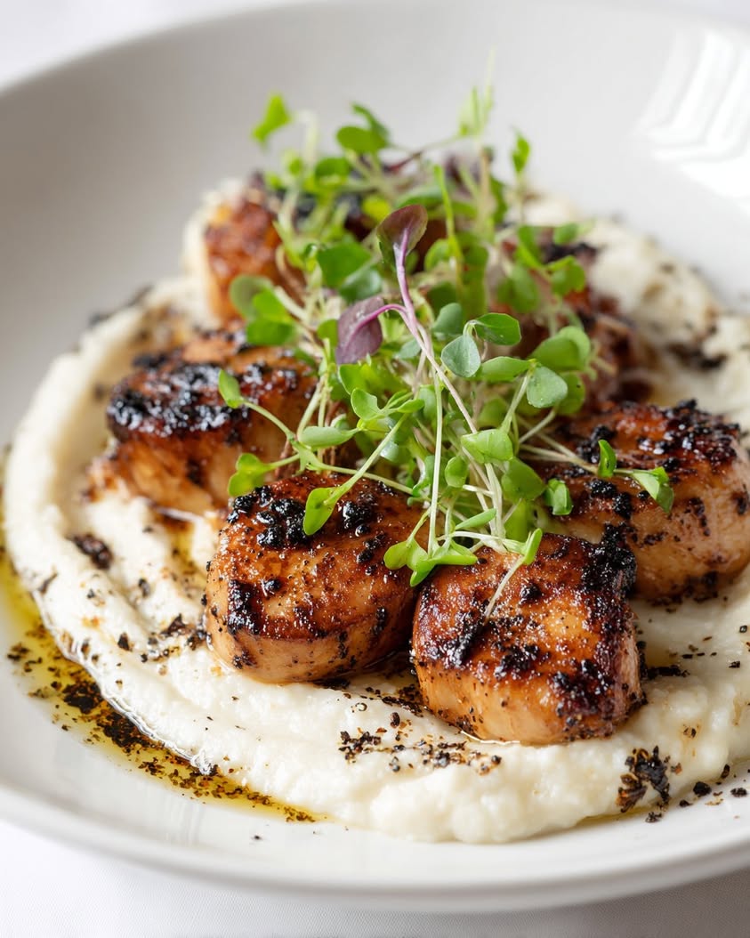 mushroom scallops truffle cauliflower cloud
