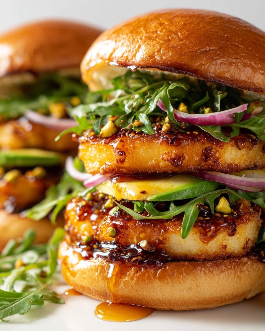 pistachio crusted halloumi burgers