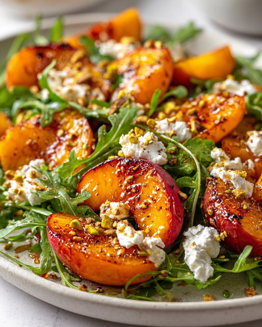 roasted peach pistachio salad