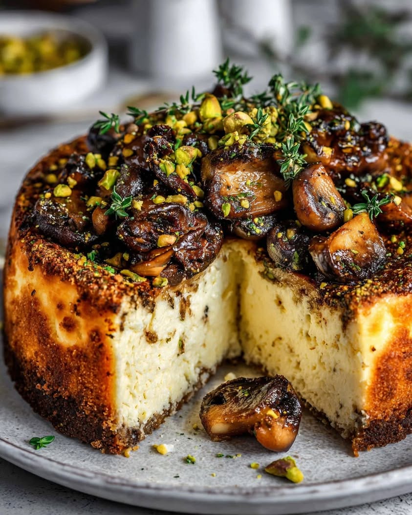 savory pistachio mushroom cheesecake