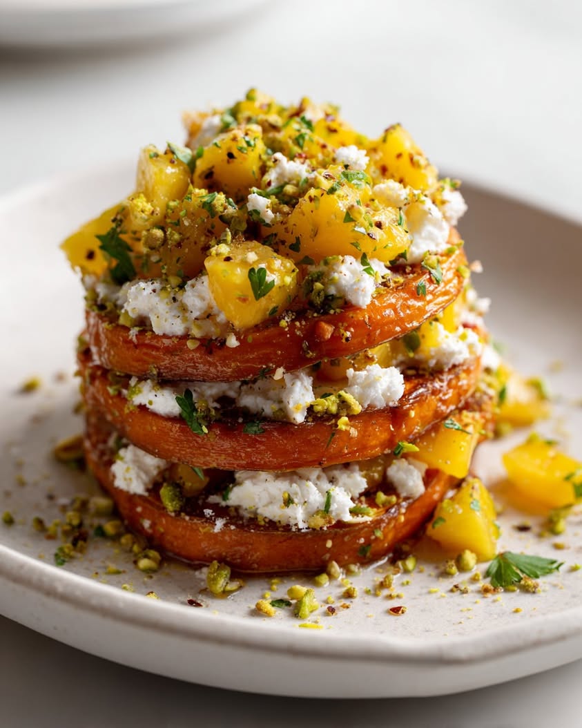 spicy mango sweet potato stacks