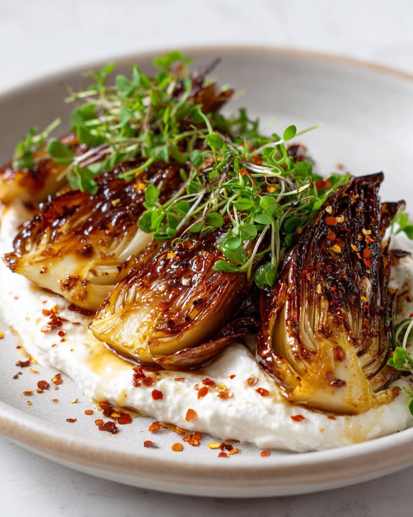 swicy caramelized endive whipped burrata