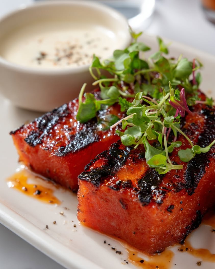 swicy grilled watermelon steak blue cheese