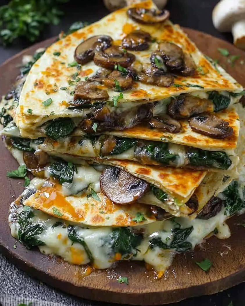 baked spinach mushroom quesadillas