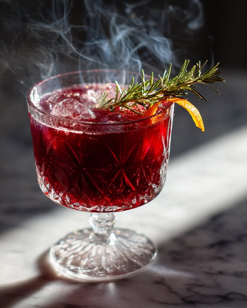 cranberry kombucha mocktail rosemary smoke