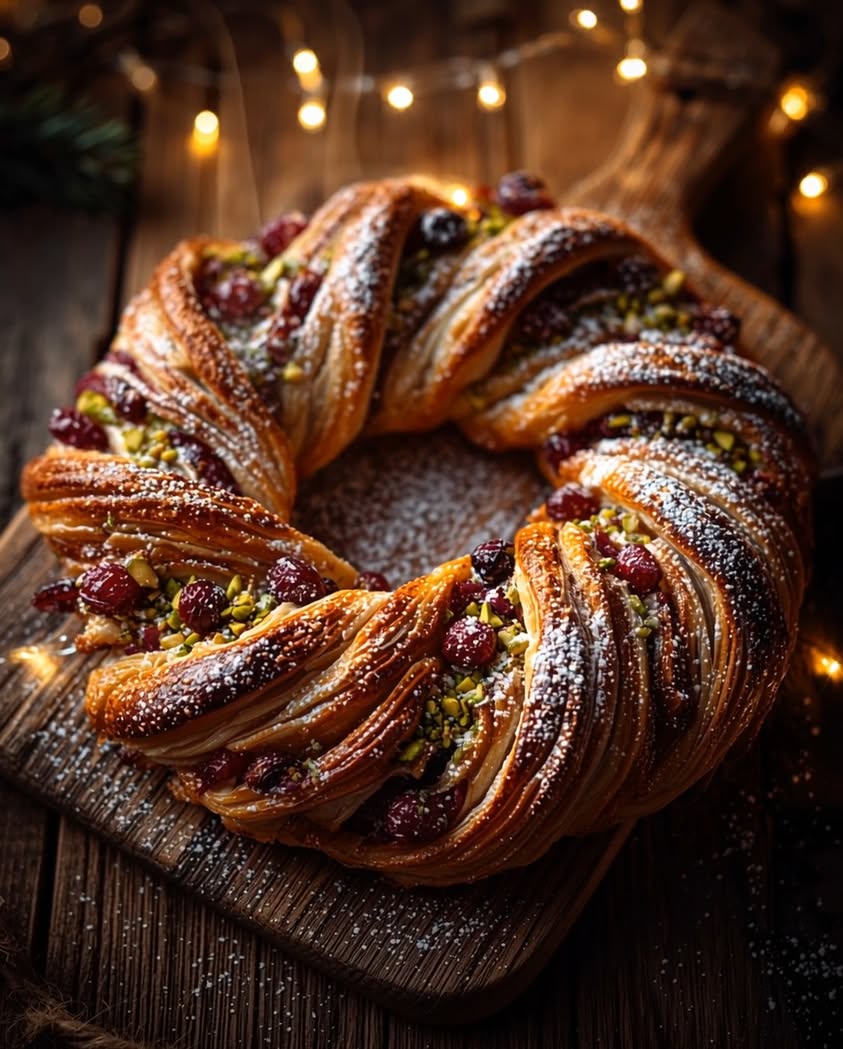 cranberry pistachio puff pastry wreath
