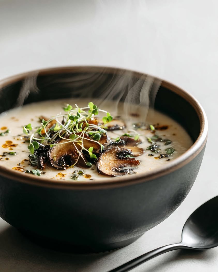 miso mushroom soup truffle oil