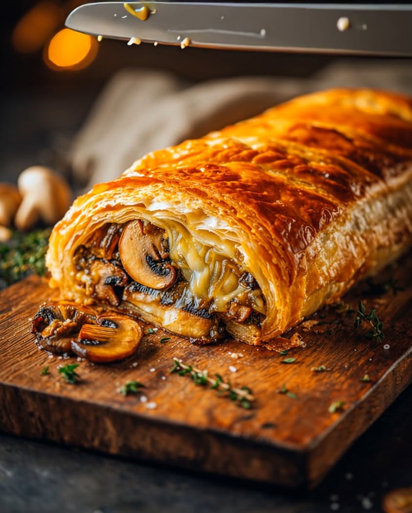 mushroom gruyere caramelized onion wellington