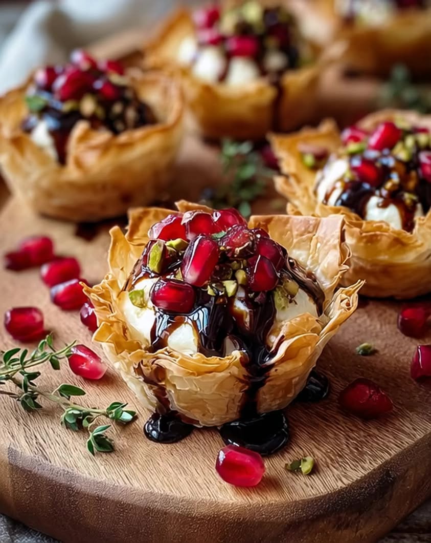 pomegranate pistachio brie bites