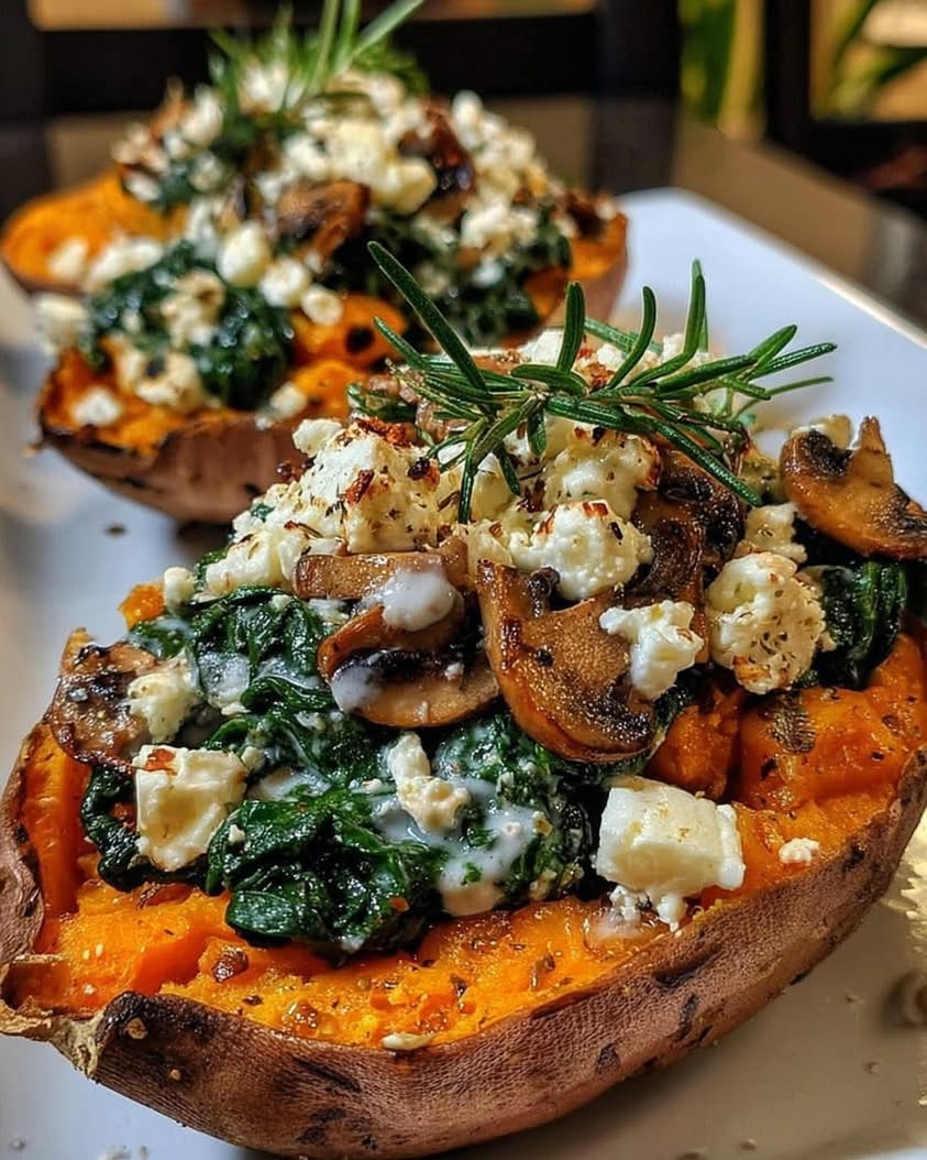 stuffed sweet potatoes spinach