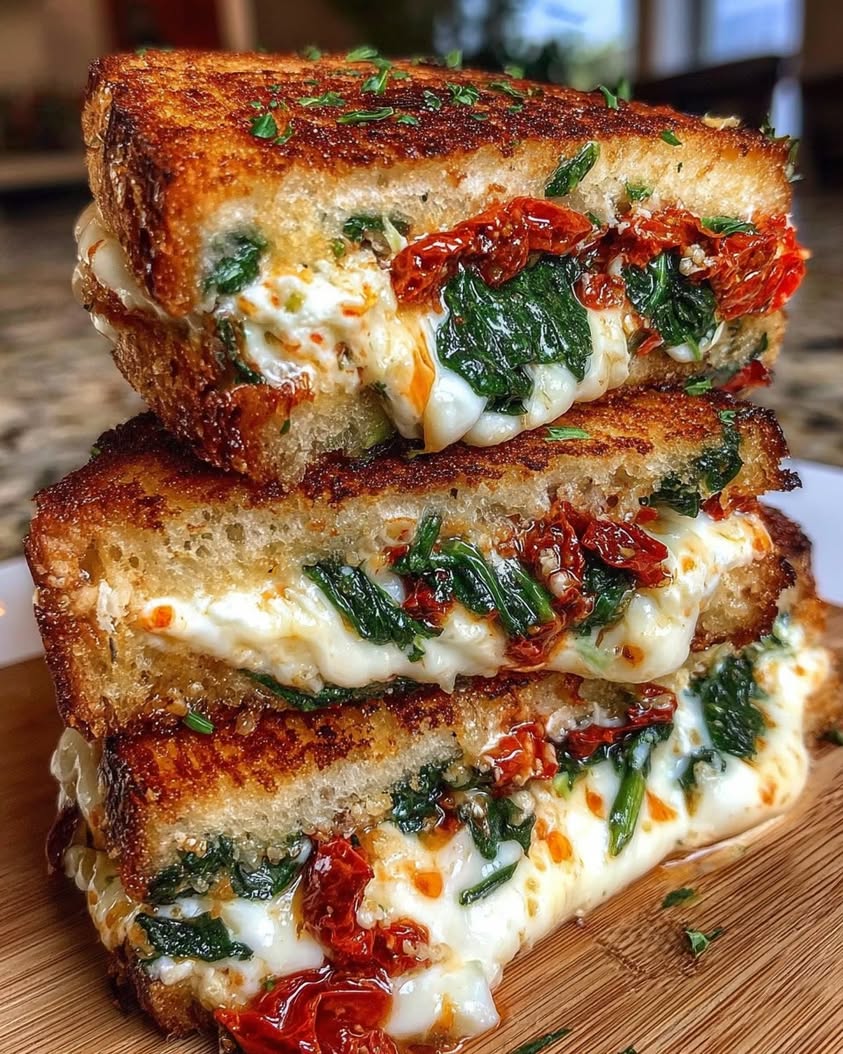 sun dried tomato spinach ricotta grilled cheese