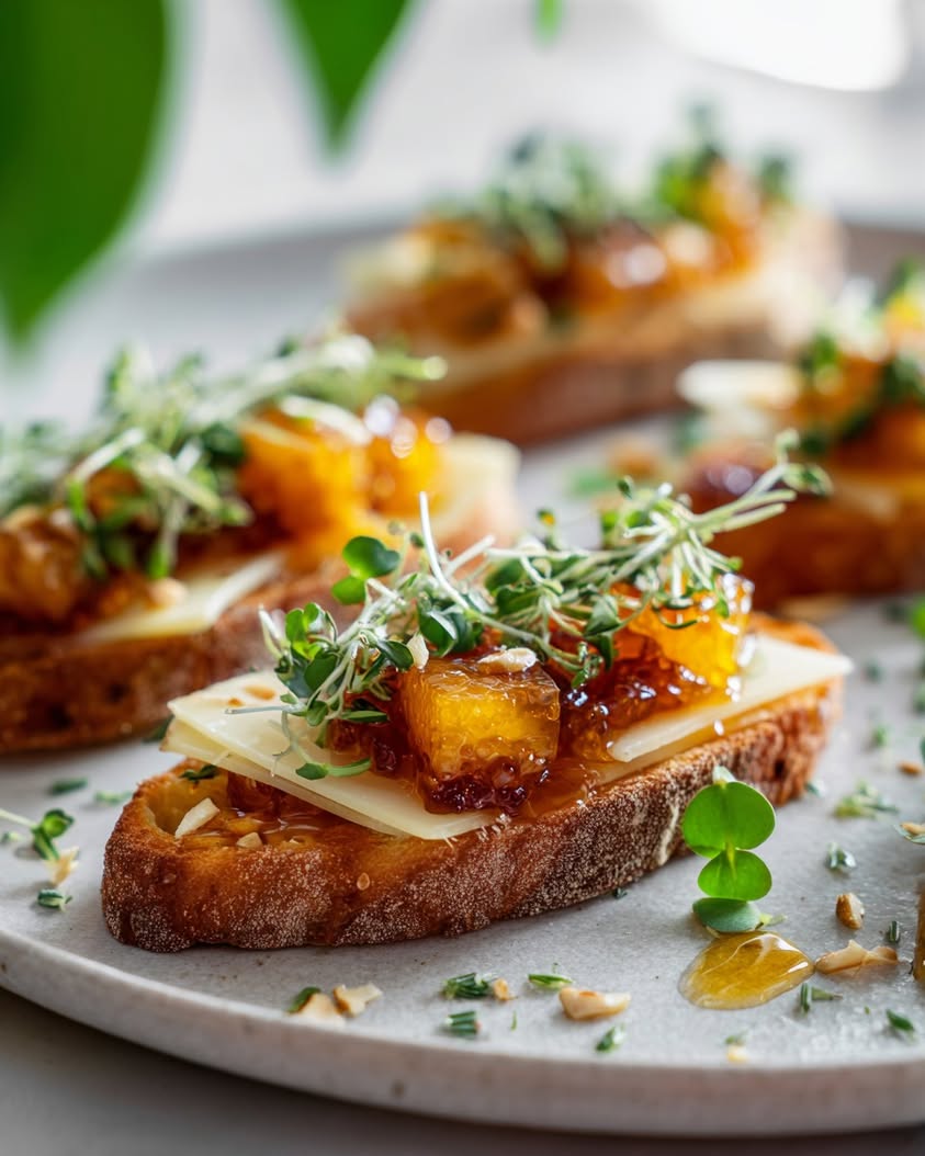 sunset crostini manchego quince