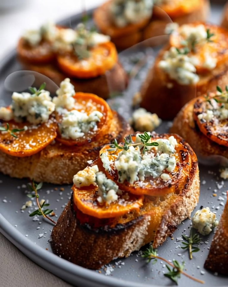 sweet potato blue cheese crostini