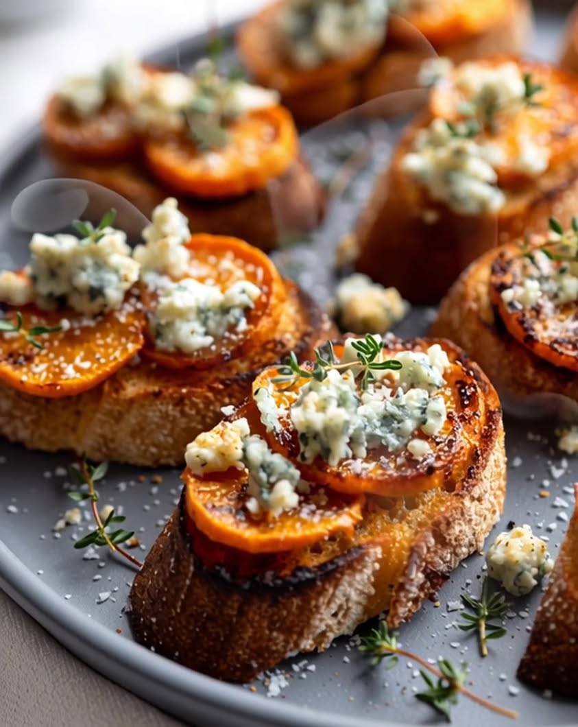 sweet potato blue cheese crostini