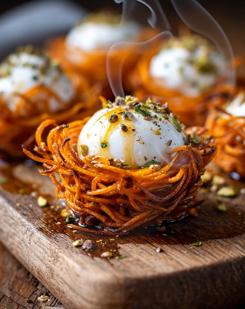 sweet potato burrata nests
