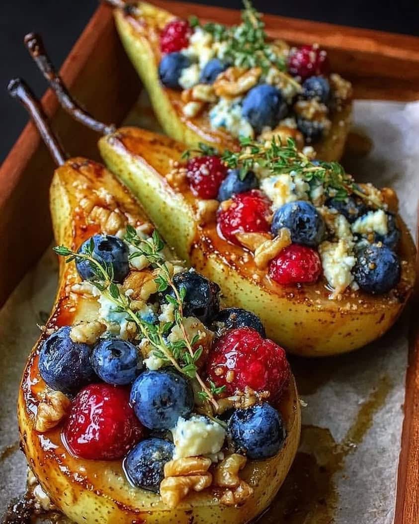 baked pears berries honey walnuts 1