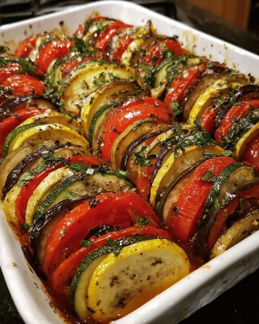 baked ratatouille tomatoes zucchini eggplant 1