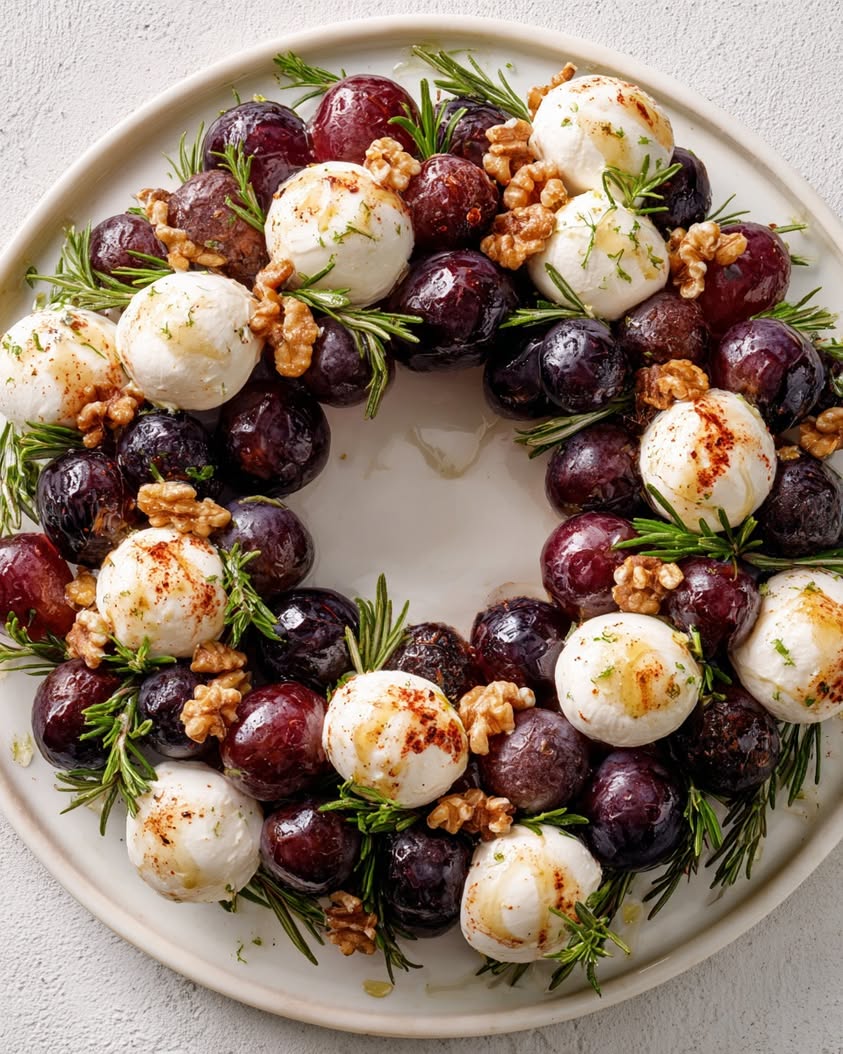 burrata roasted grape holiday wreath