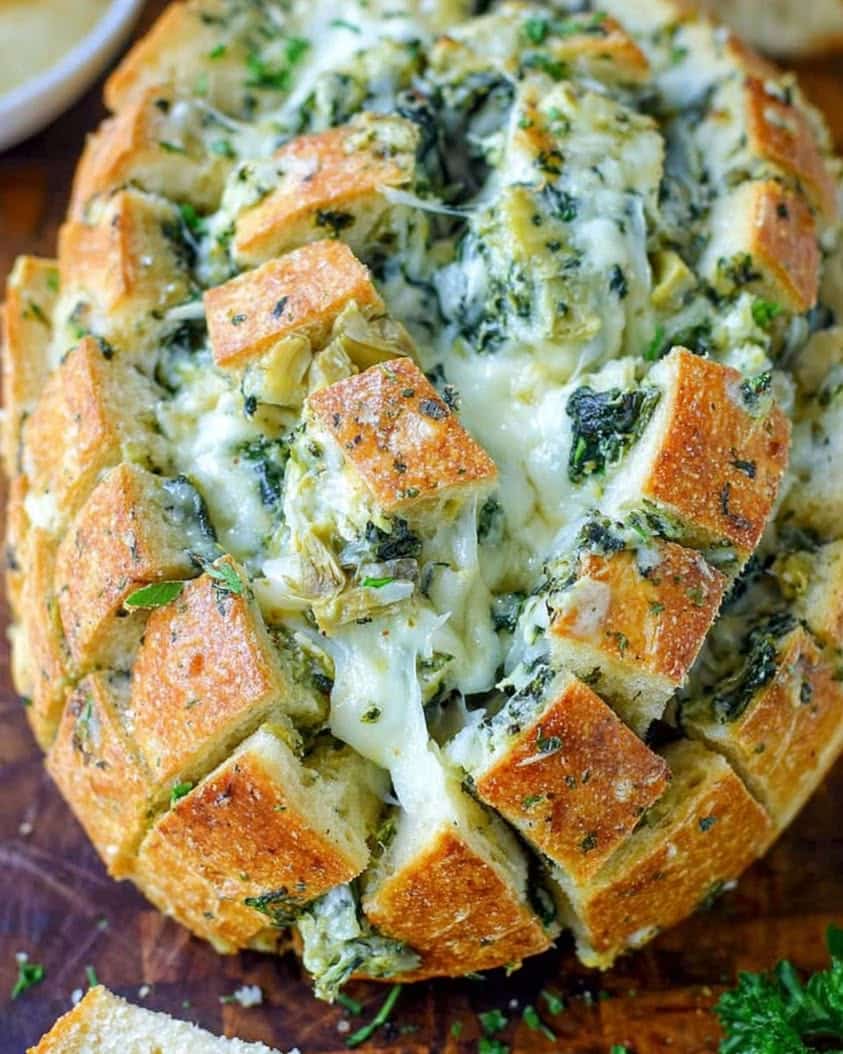 cheesy spinach artichoke sourdough