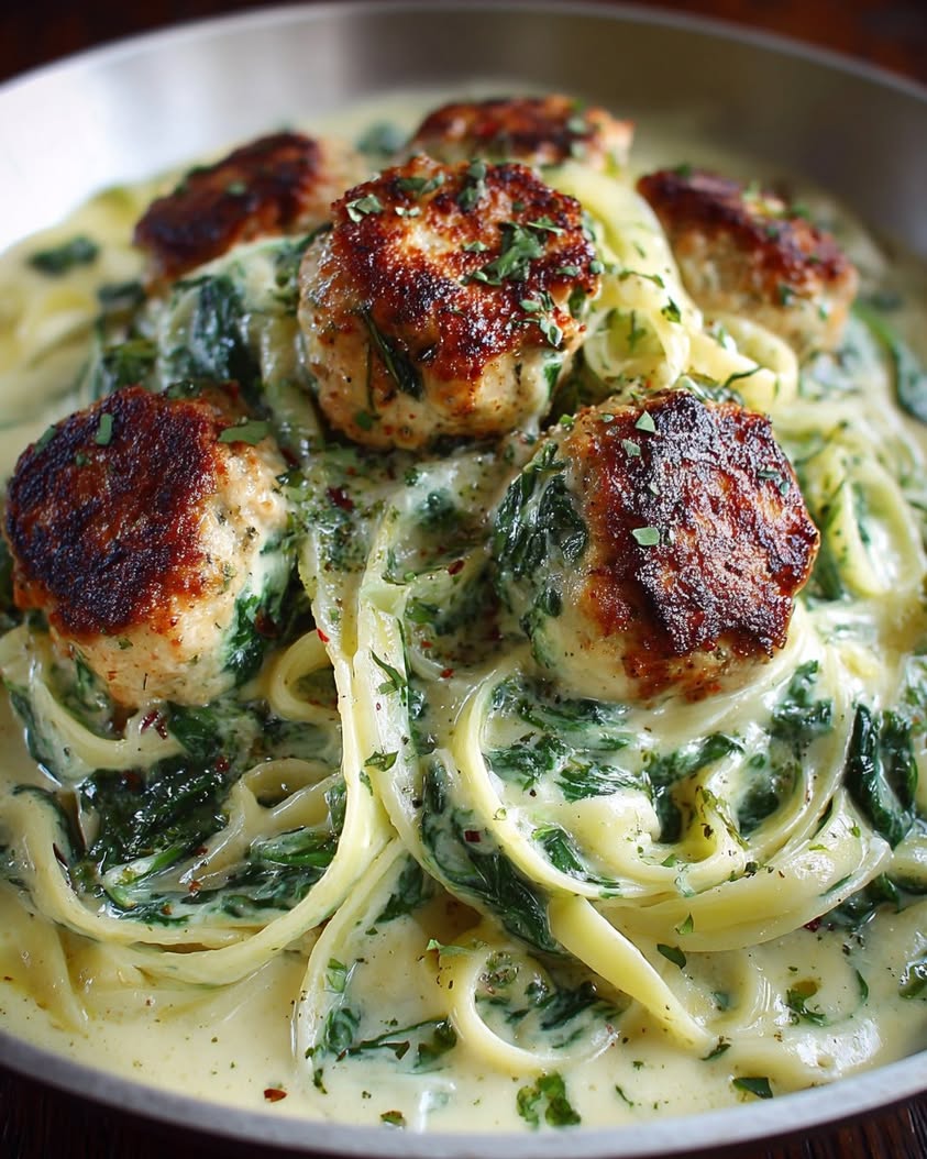 chicken ricotta meatballs spinach alfredo
